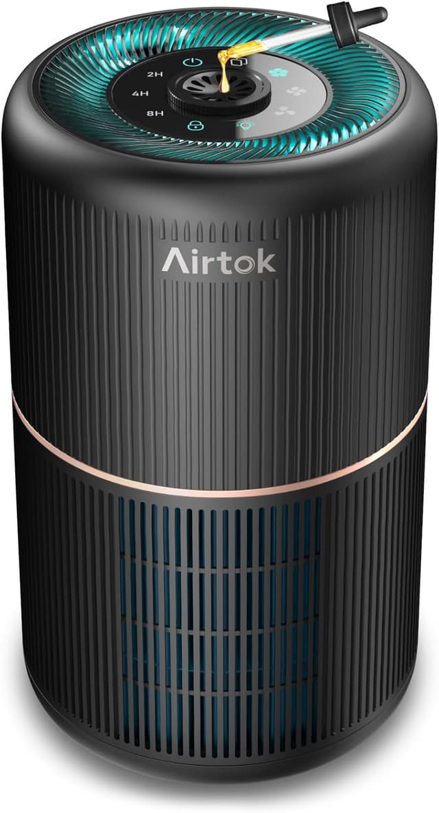 AIRTOK Purificateur d'Air HEPA H13, Veilleuse, Aromathérapie, 3 Vitesses